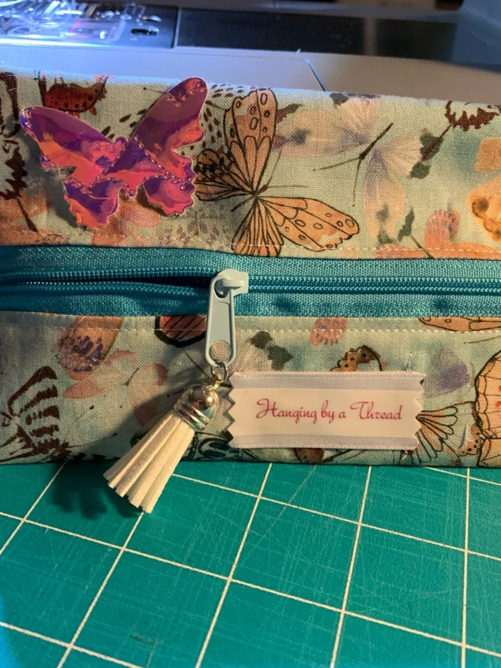 Teal Butterfly Pencil Case with Tassel